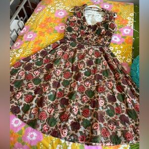 Vintage 1970s vest and skirt set, floral corduroy , Cordana, xs